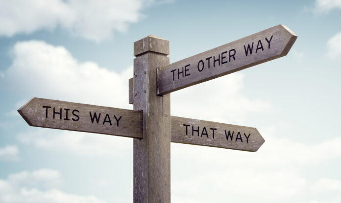 Which way to go road sign
